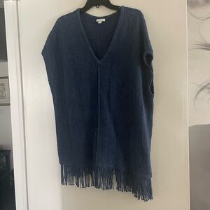 J. Jill Navy V-Neck Sweater with Fringe. Size L. Tunic style.